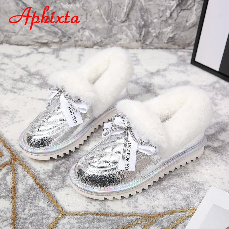 Waterproof Silver Bling Warm Plush Snow Boots for Women