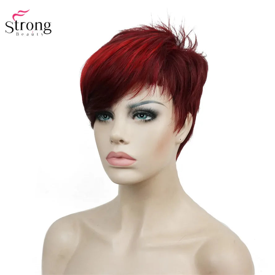 Capless Red Short Pixie Cut Natural Synthetic Wig For Women