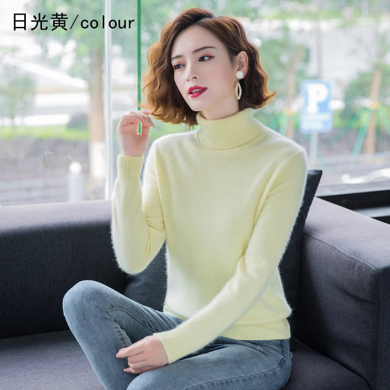 Warm High Collar Heavyweight Knit Pullover Sweater for Women
