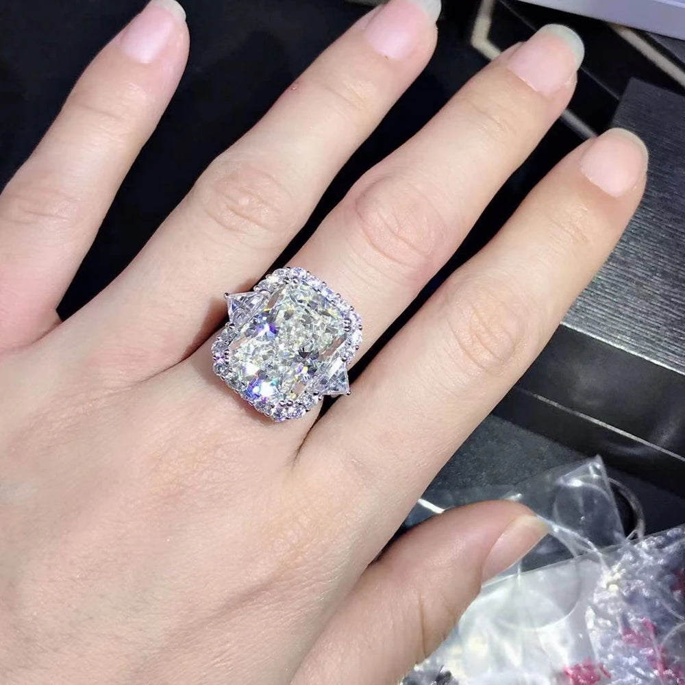 WUIHA 100% 925 Sterling Silver Radiant Cut 10CT VVS1 D Color Created Moissanite Wedding Engagement Customized Ring Fine Jewelry