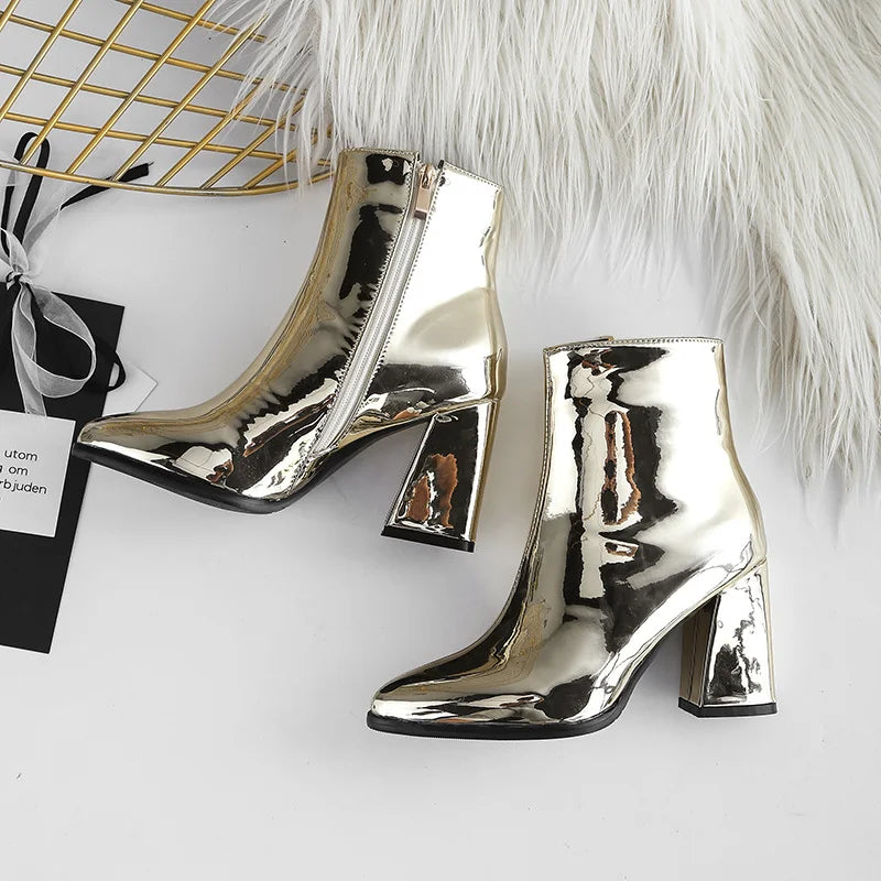 Metallic Silver Pointed Ankle Boots