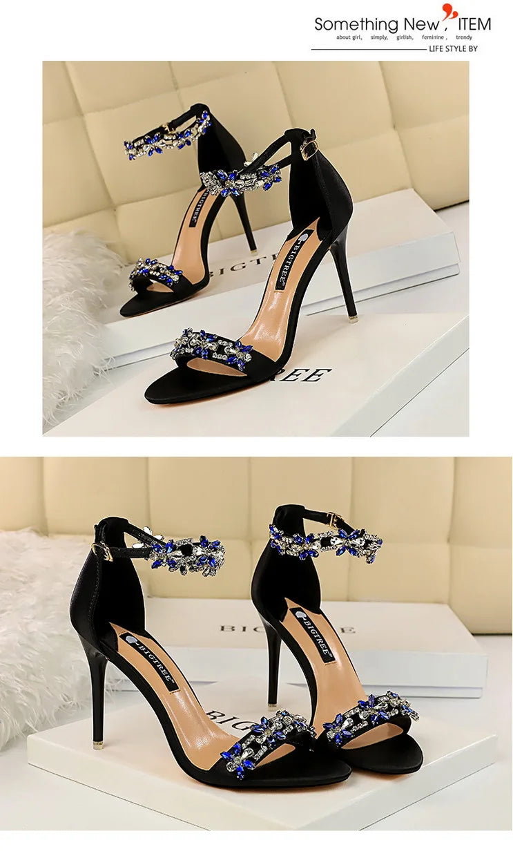Rhinestone Open Toe Stiletto Heel Sandals for Women