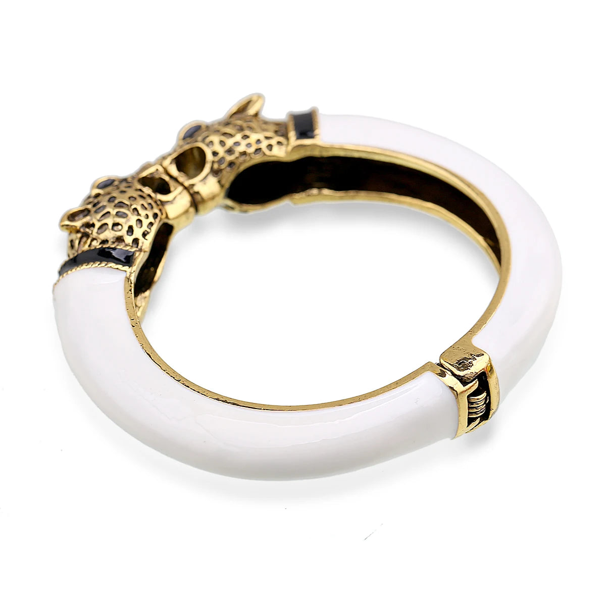 Double Leopard Head Enamel Cuff Bracelet for Women