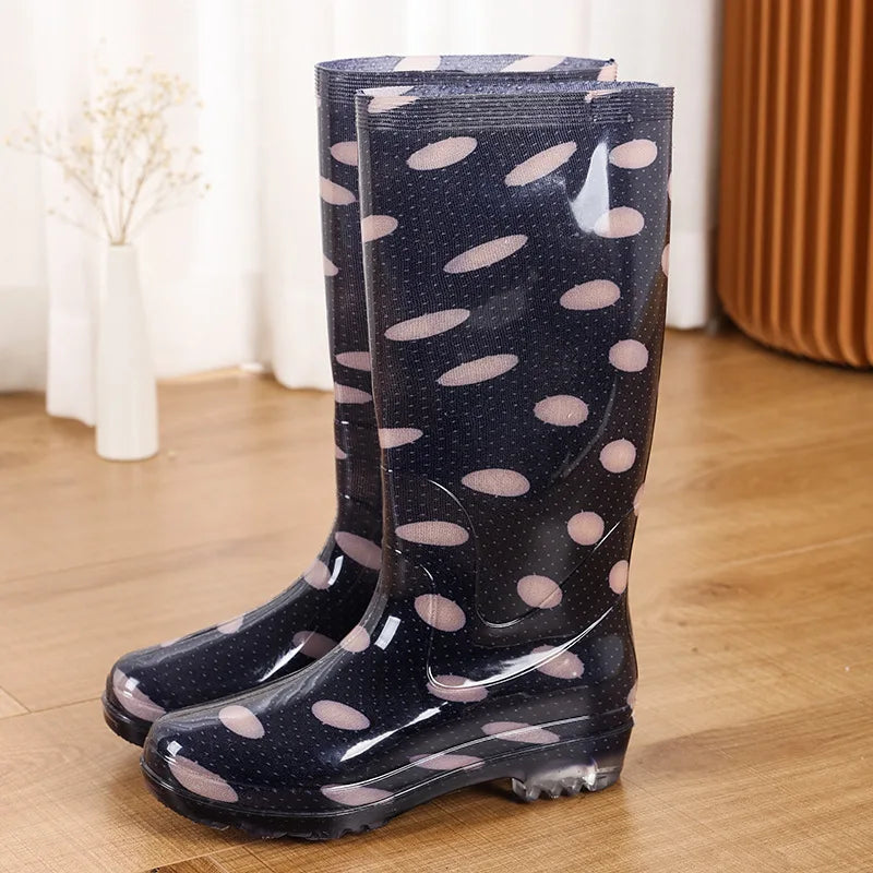 Warm Floral Platform Rain Boots