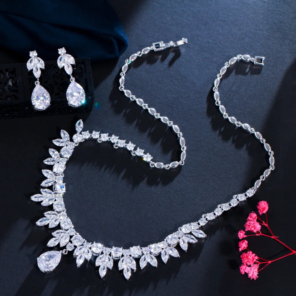 Cubic Zirconia Necklace And Earring Set