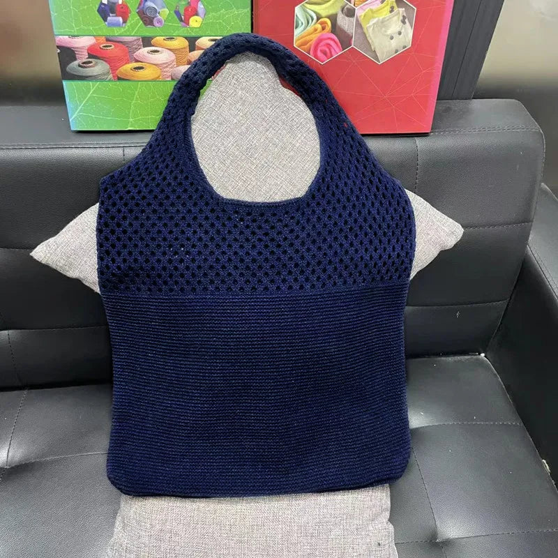 Custom Personalized Knitting Crochet Tote Bags Shoulder Handbags for Women Summer Beach Fashion Weaving Hollow Handbag