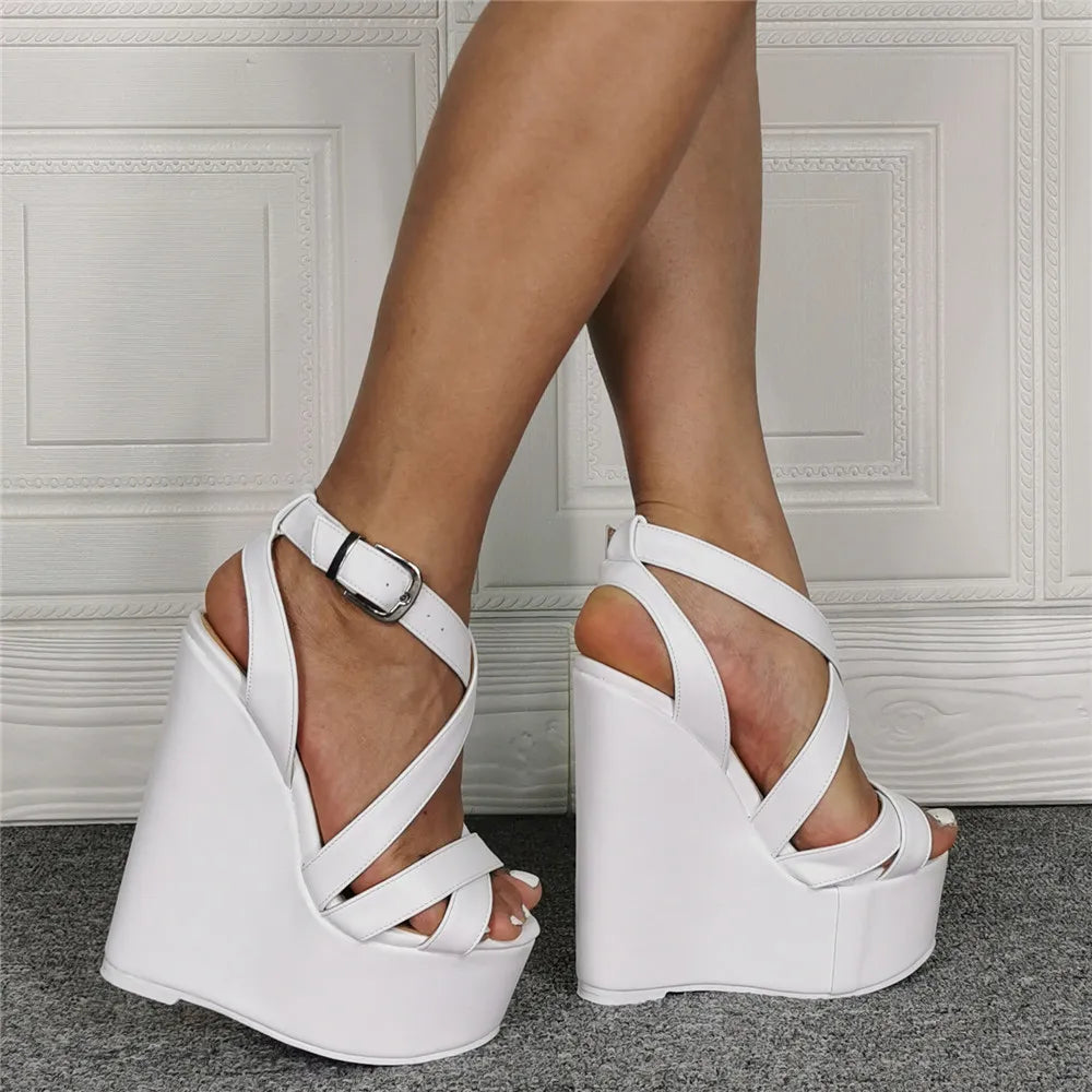 Comfortable Cushioned White Wedge Sandals With Cross Straps For Women
