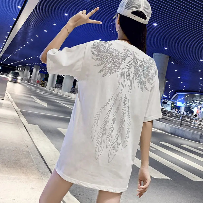 Fashion Women's T-shirt For Summer Short Sleeve Pulovers Midi Loose Clothes Casual Graphic Aesthetic Cotton Tops Korean T Shirt