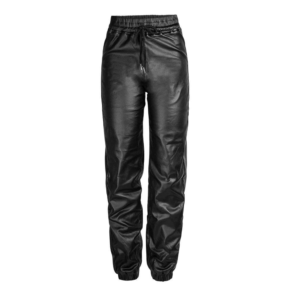 Sexy black high waist PU leather pants women fashion streetwear baggy pants trousers woman clothing gothic casual harem pants
