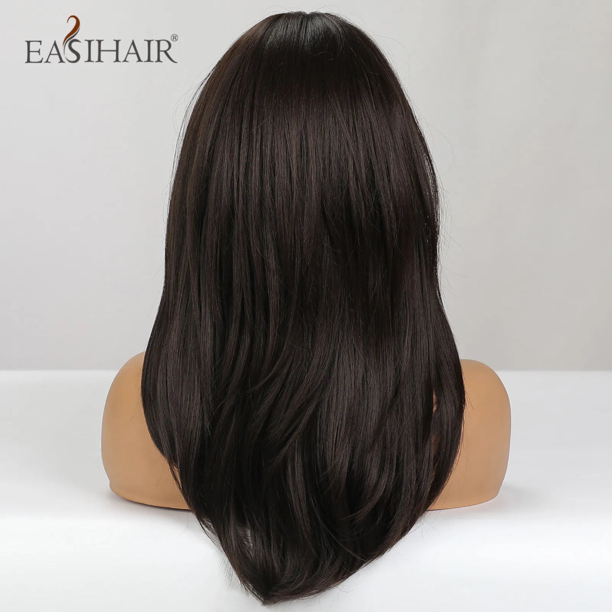 Dark Brown Synthetic Layered Wig With Bangs for Women