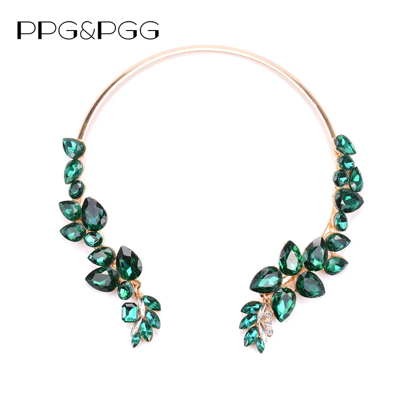 Green Crystal Open Collar Choker Necklace for Women