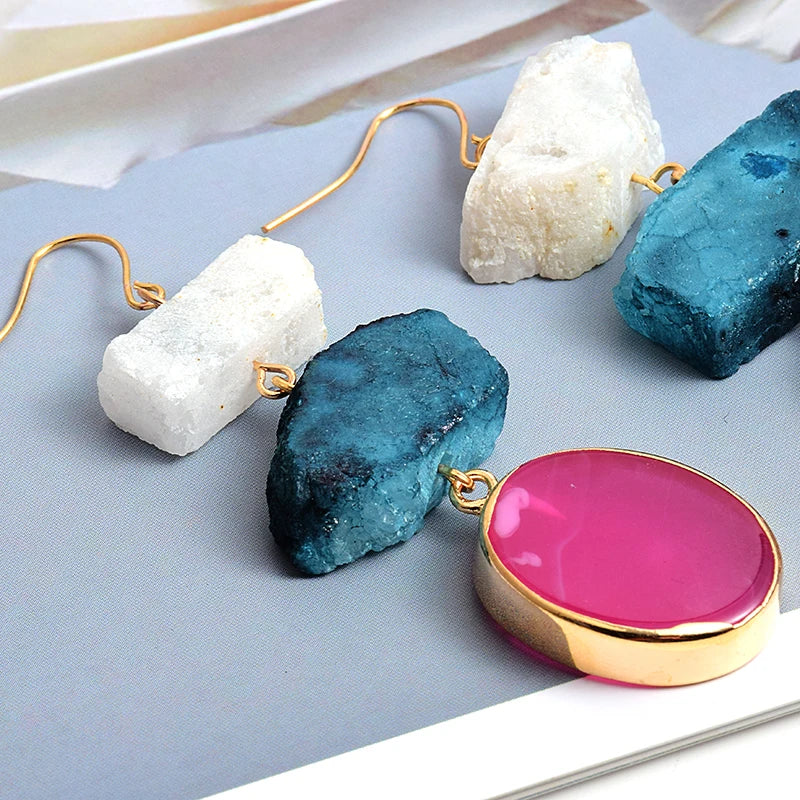 New Arrival Colorful Irregular Natural Stone Long Earrings High-quality Fashion Trend Drop Earring Wholesale Jewelry For Women