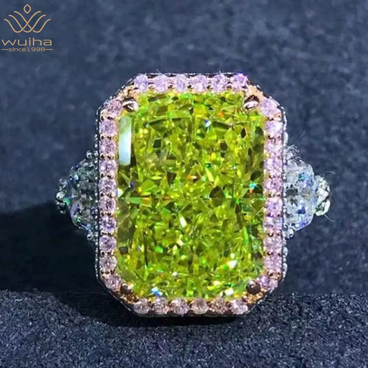 WUIHA Luxury 100% 925 Sterling Silver 3EX 6CT VVS Apple Green Created Moissanite Wedding Engagement Customized Ring Fine Jewelry