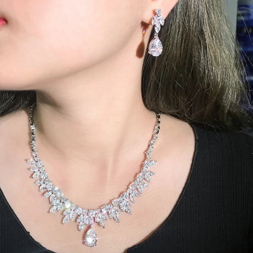 Cubic Zirconia Necklace And Earring Set