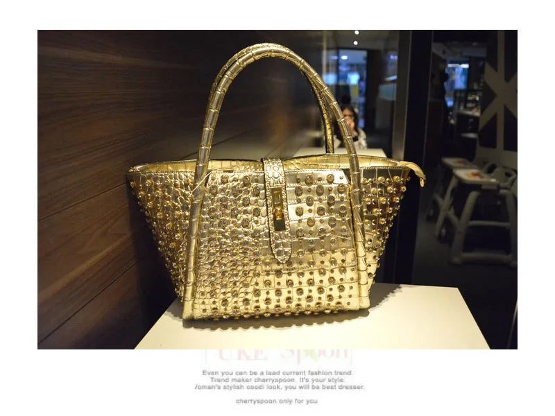 Rhinestone Patent Leather Crossbody Handbag for Women