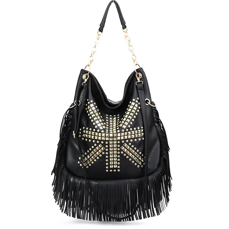 Rivet Tassel Large Capacity Crossbody Shoulder Bag for Women