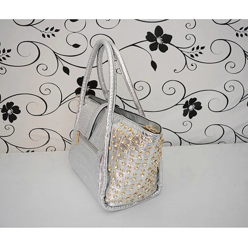 Rhinestone Patent Leather Crossbody Handbag for Women