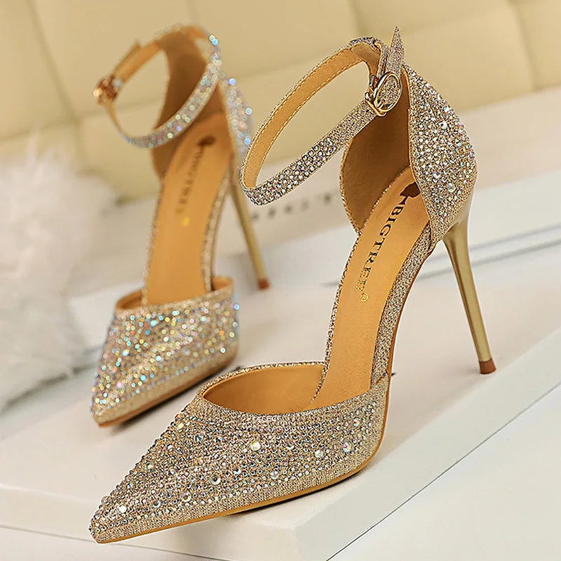 Shiny Rhinestone Stiletto High Heel Pumps for Women