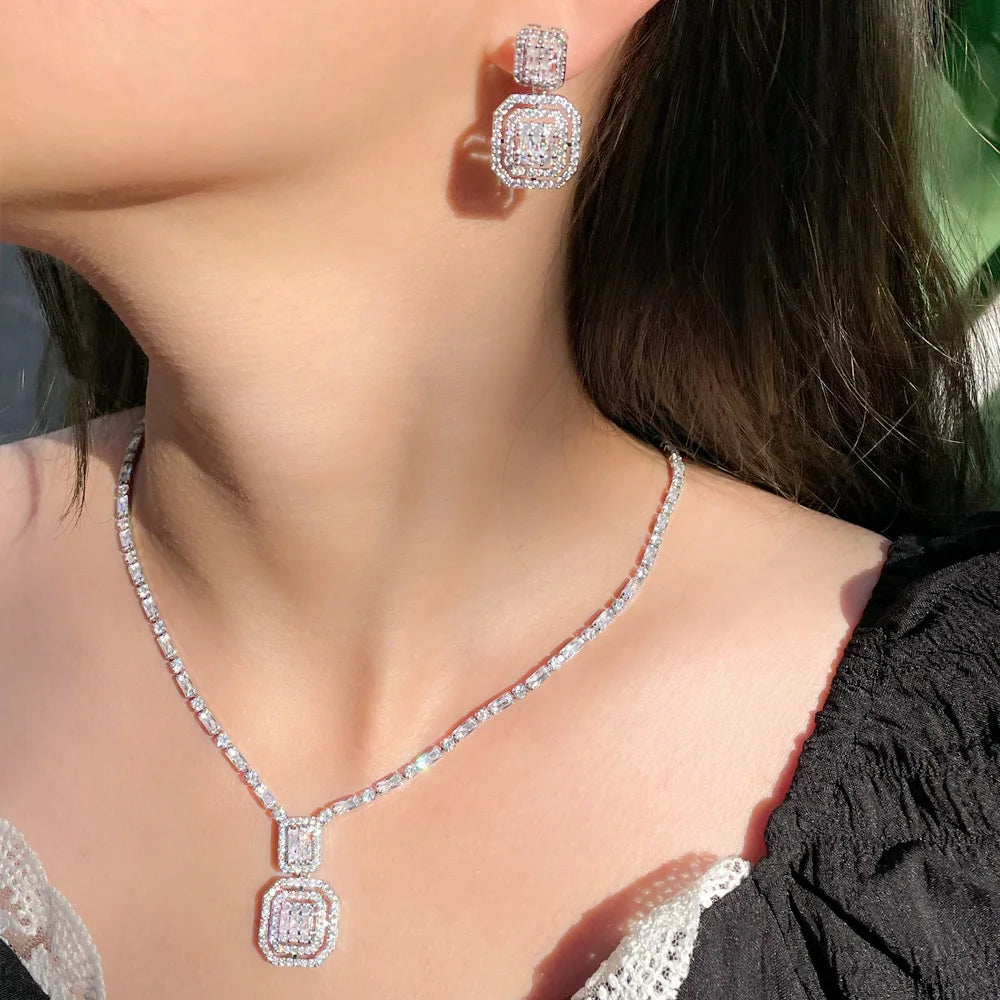 Baguette Cubic Zirconia Necklace Set