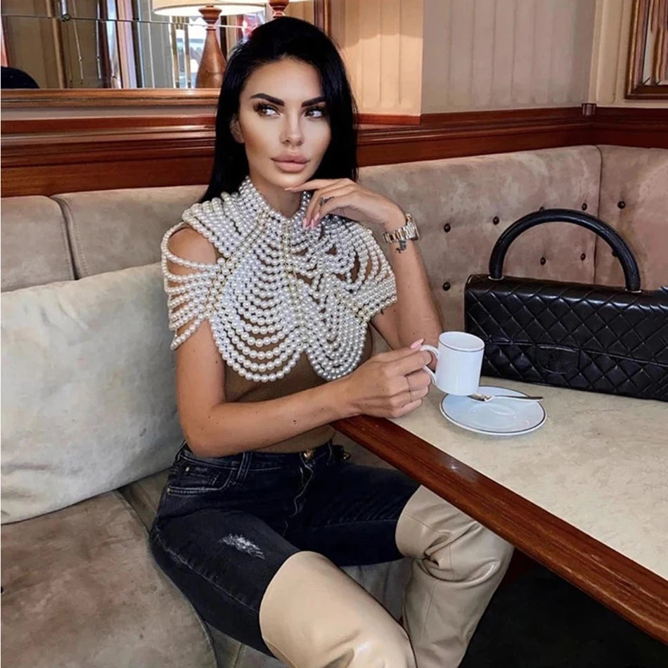 Pearl Beaded Shawl Top