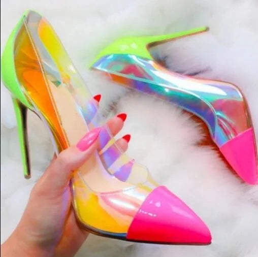 Iridescent Patent Pointed Toe Stiletto Pumps for Women