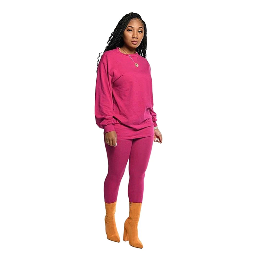 Casual Knit Sweater Top and Pencil Pants Set for Women