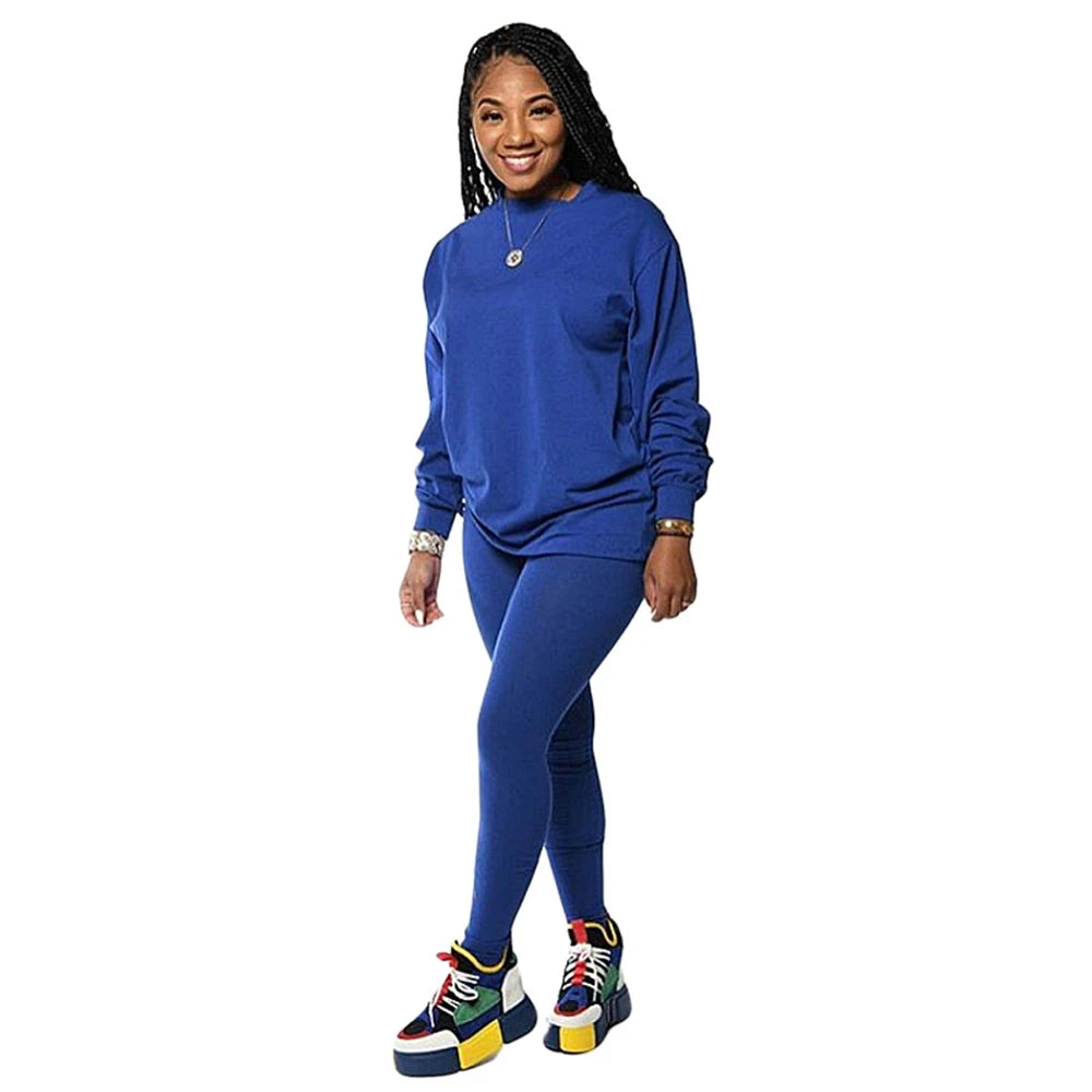 Casual Knit Sweater Top and Pencil Pants Set for Women