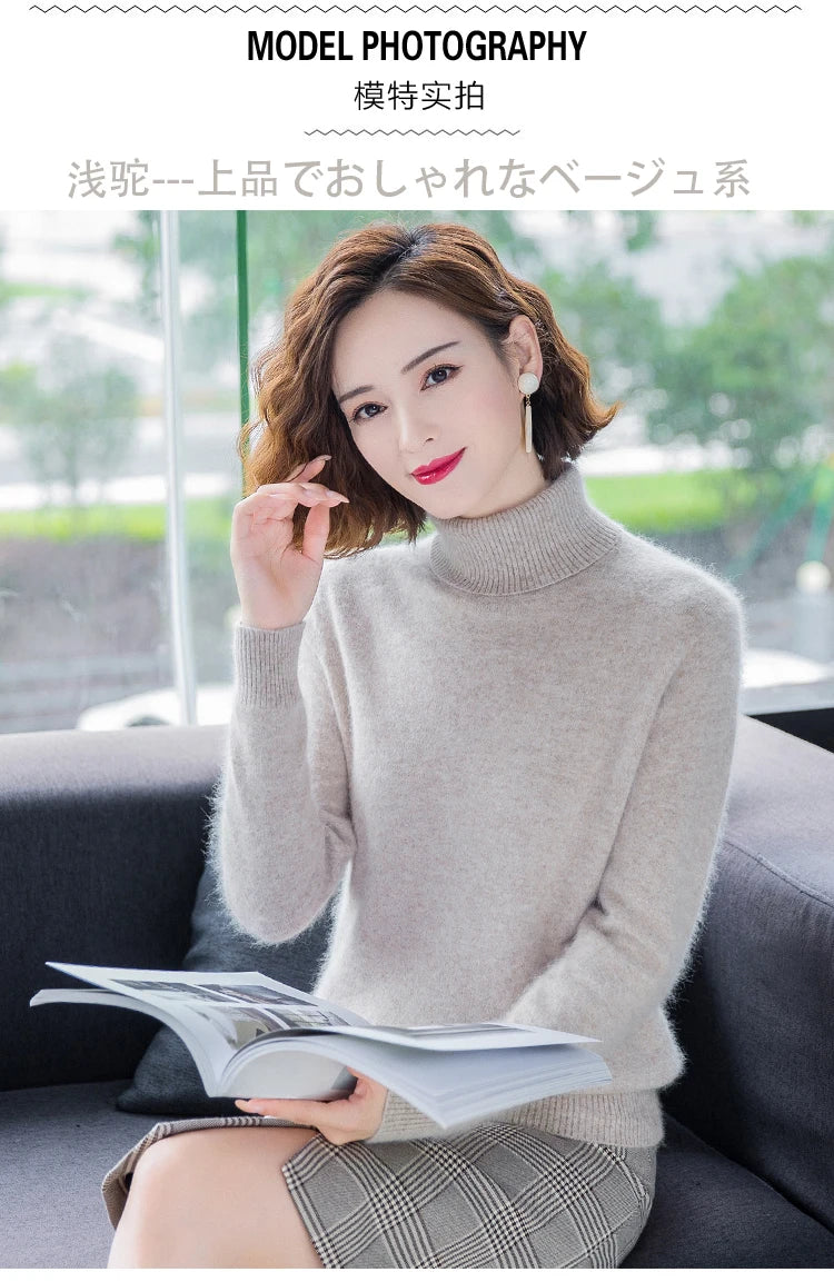 Warm High Collar Heavyweight Knit Pullover Sweater for Women