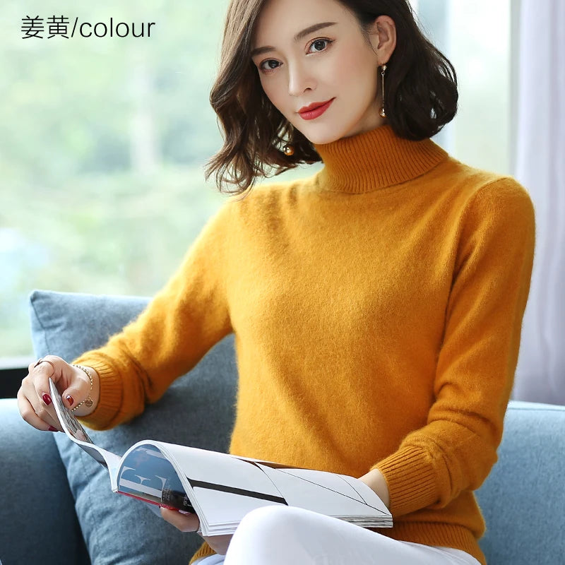Warm High Collar Heavyweight Knit Pullover Sweater for Women