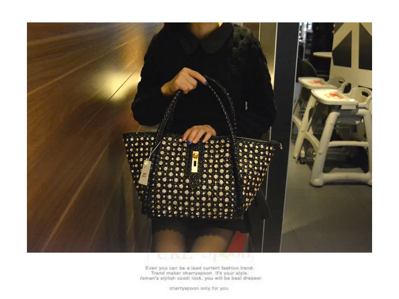 Rhinestone Patent Leather Crossbody Handbag for Women