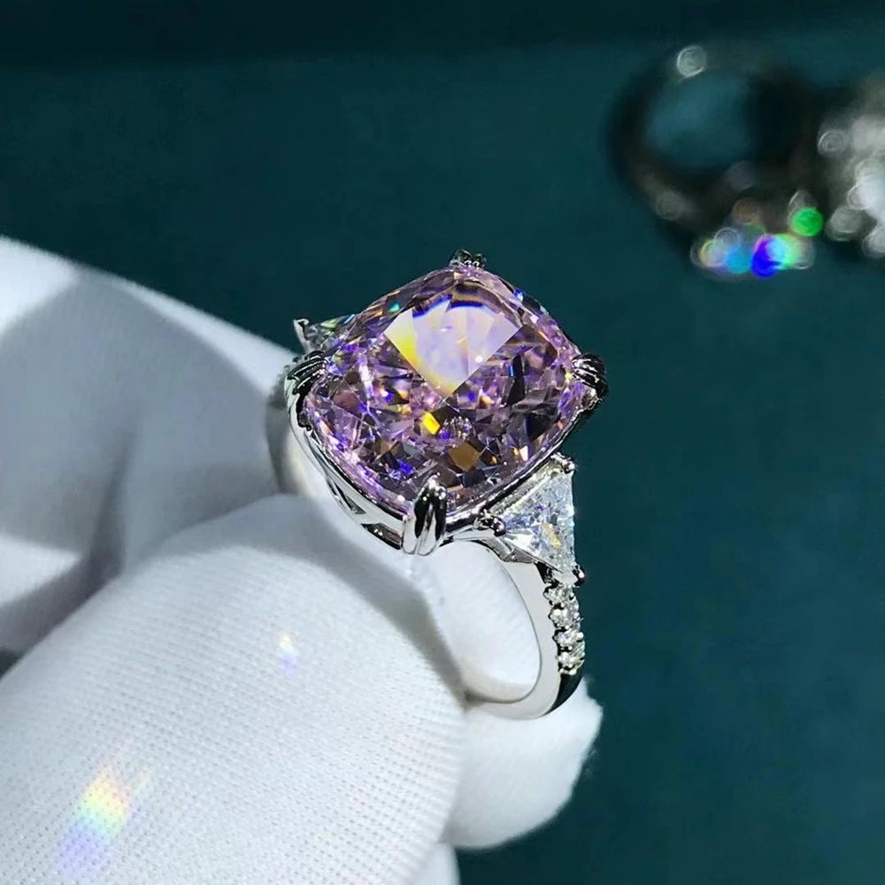 WUIHA Luxury 925 Sterling Silver 3EX Cushion Cut 5CT VVS Pink Created Moissanite Wedding Engagement Customized Ring Fine Jewelry