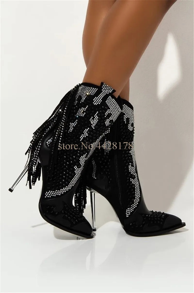 Embellished Rhinestone Over The Knee Boots For Women