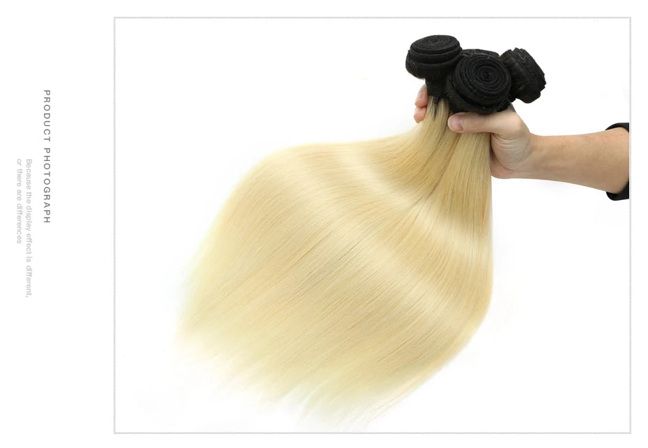 Dark Root Blonde Ombre Straight Hair Bundles With Lace Frontal For Women