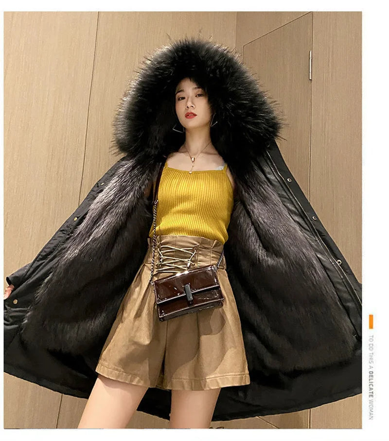 Winter Thick Warm Parkas Women Mink Detachable Inner Fur One Coat Long FauxFur Mink Cotton Jackets Female Hooded Chaquetas Mujer