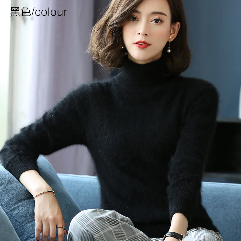 Warm High Collar Heavyweight Knit Pullover Sweater for Women