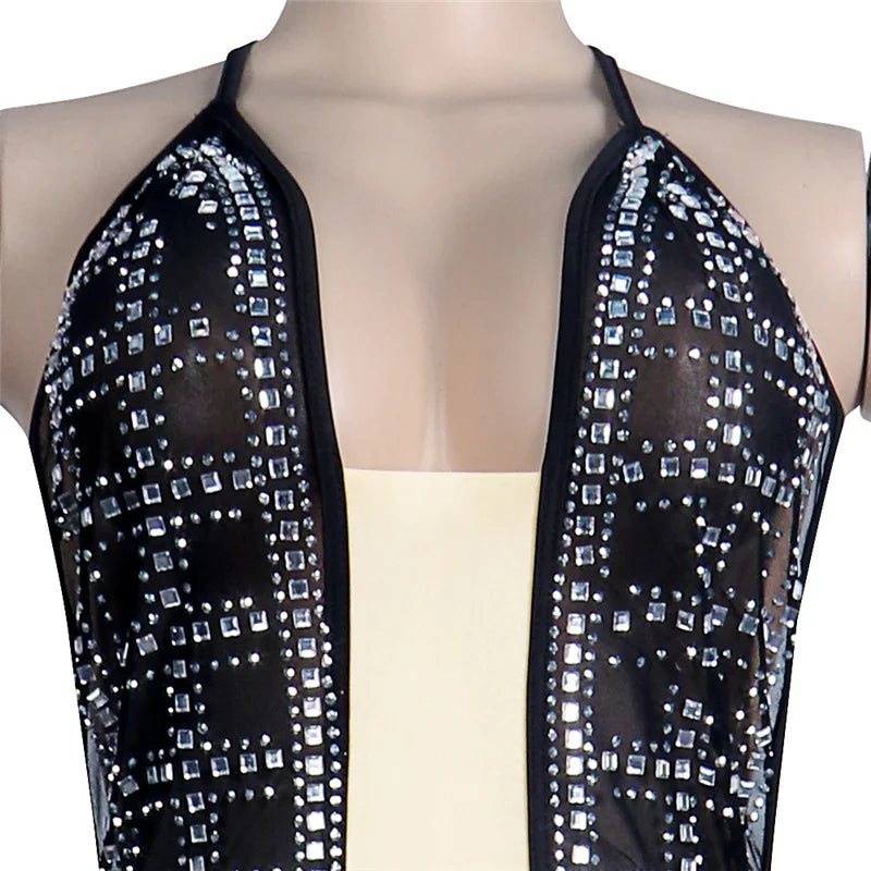 Rhinestone Halter Backless Bodycon Dress for Women