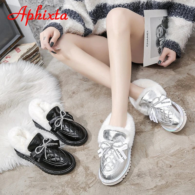 Waterproof Silver Bling Warm Plush Snow Boots for Women