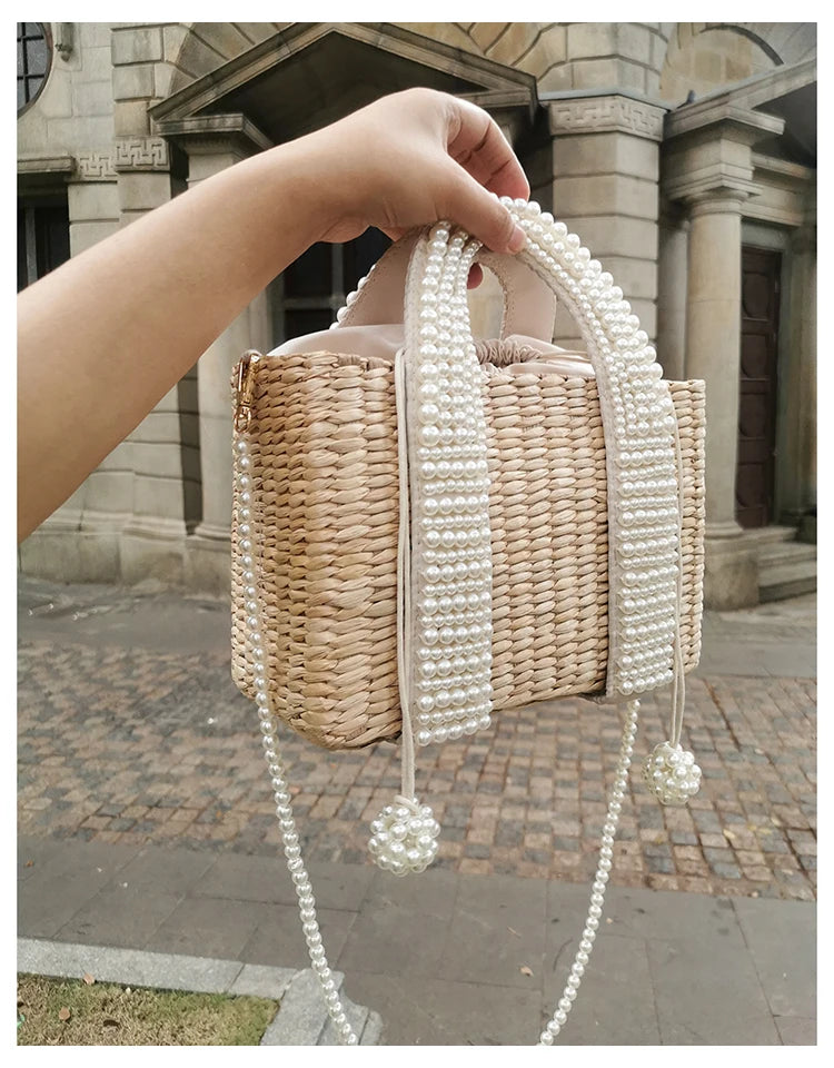Delicate Handwoven Beaded Straw Tote Bag for Women