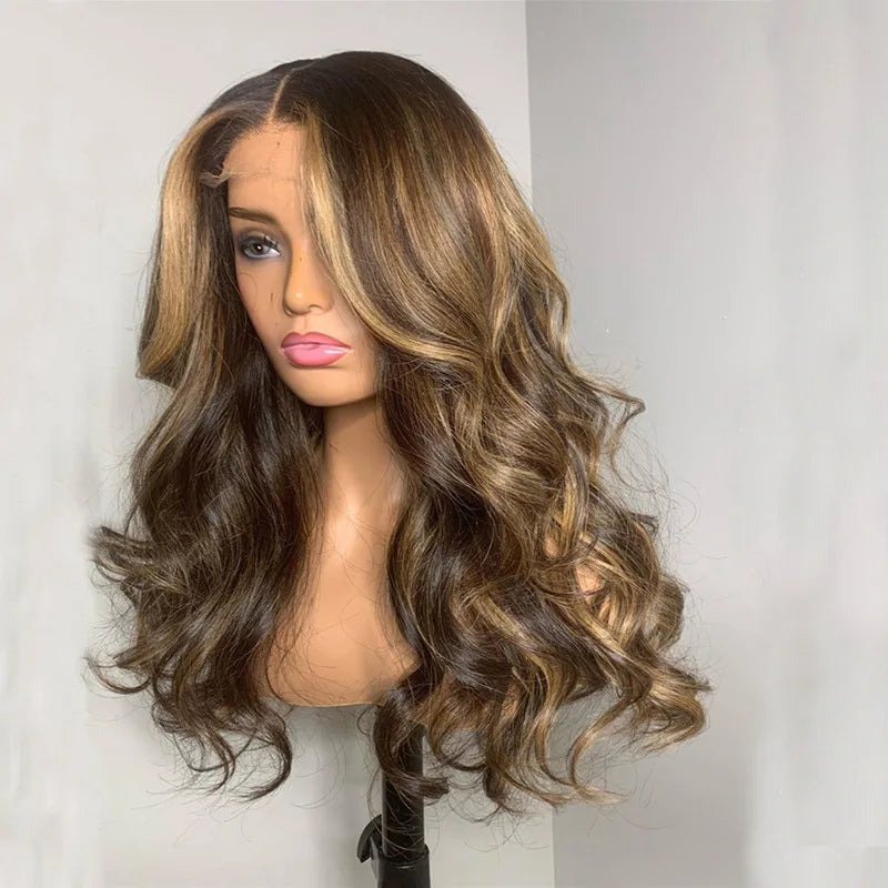 Natural Ombre Highlight V Part Human Hair Wig for Women