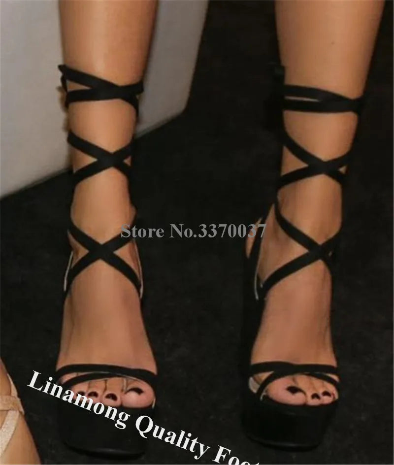 Open Toe Cross Strap Platform Suede Wedge Sandals for Women