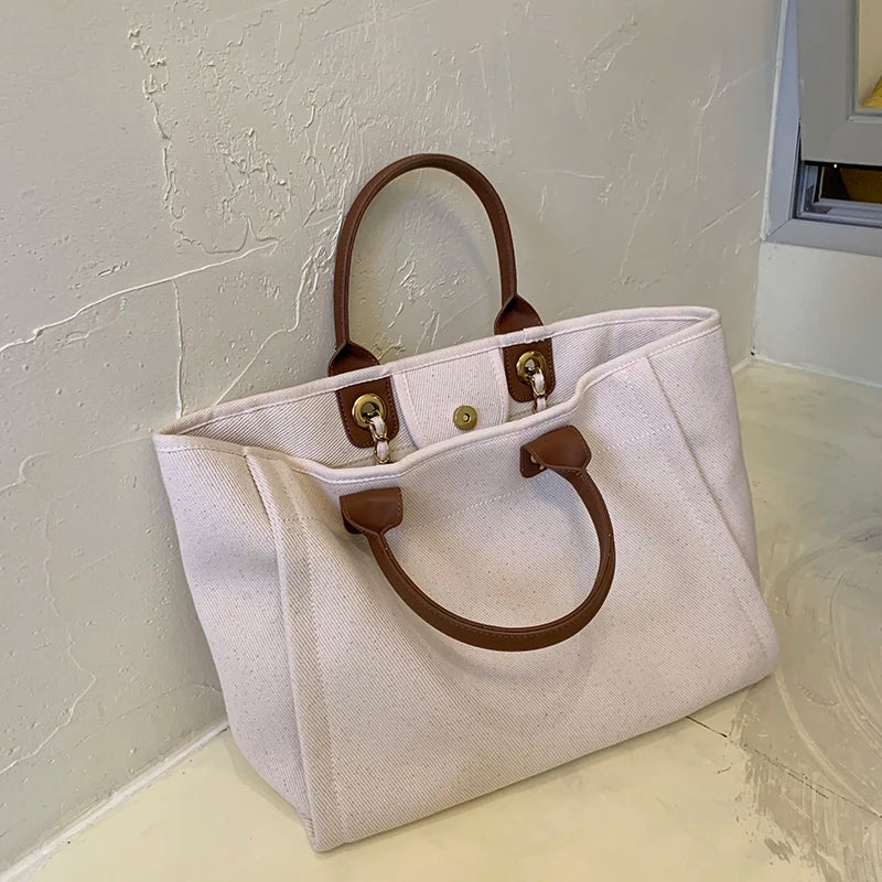 New Women Tote Bag Fashion Canvas Large Handbag Chains Genuine Leather Shoulder Bags Ladies Big Messenger Bag Shopping Bag