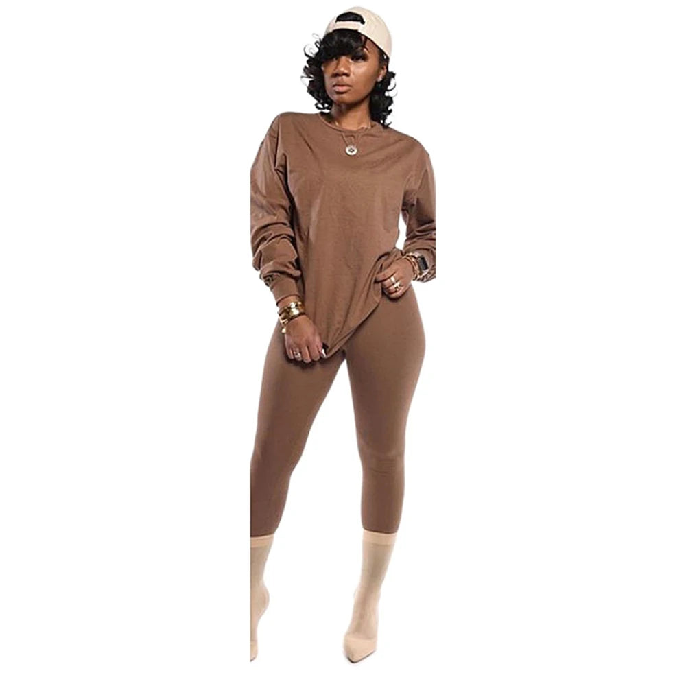Casual Knit Sweater Top and Pencil Pants Set for Women