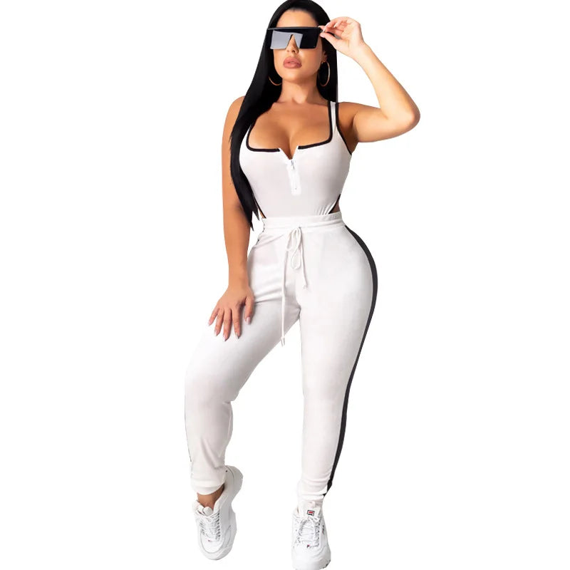 Velvet V-Neck Two Piece Top and Pants Set for Women