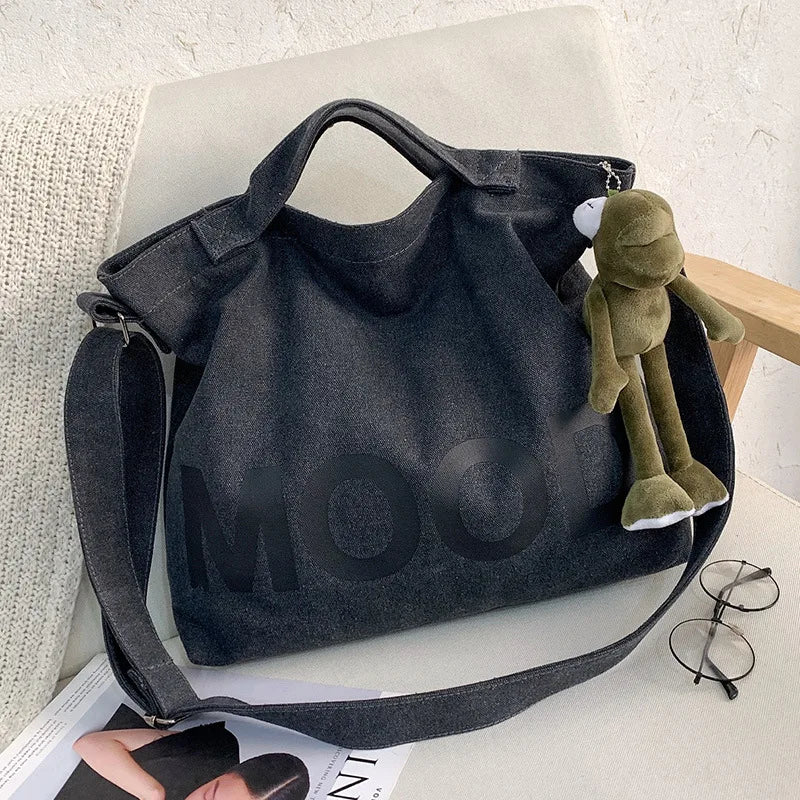 Fashion Letters Printing INS Class Shoulder Bags Large Capacity Canvas Handbags Zipper Closure Book Bag
