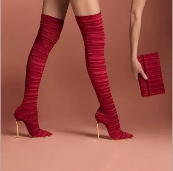 Spiral Pattern Stiletto Over The Knee Boots for Women