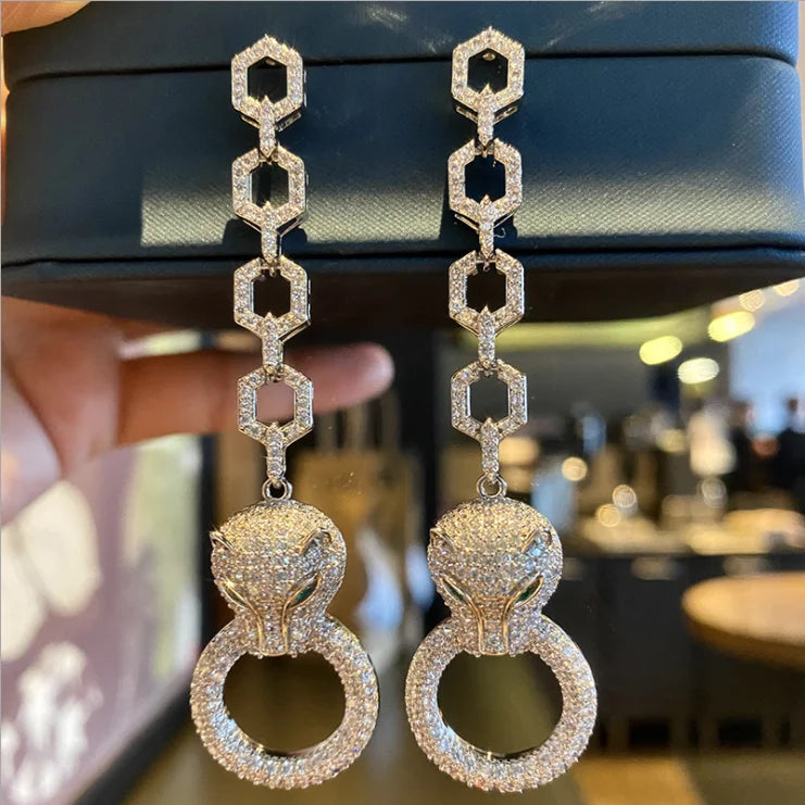 Leopard Zircon Earrings Necklace And Bracelet Set for Women