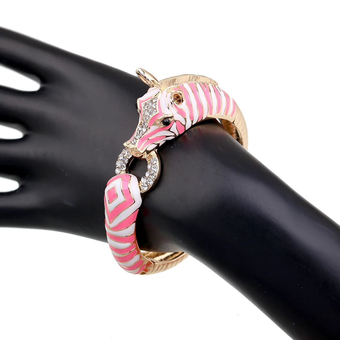 Gold Plated Crystal Zebra Style Cuff Bracelet for Women