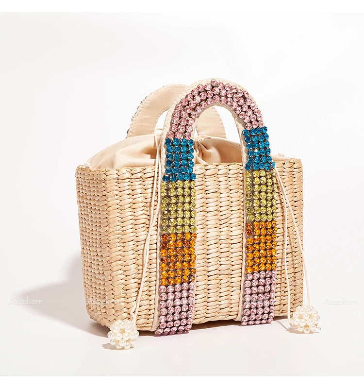 Delicate Handwoven Beaded Straw Tote Bag for Women