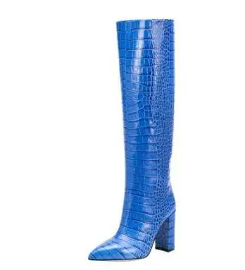 Pointed Toe Slip On Leather Knee High Boots for Women