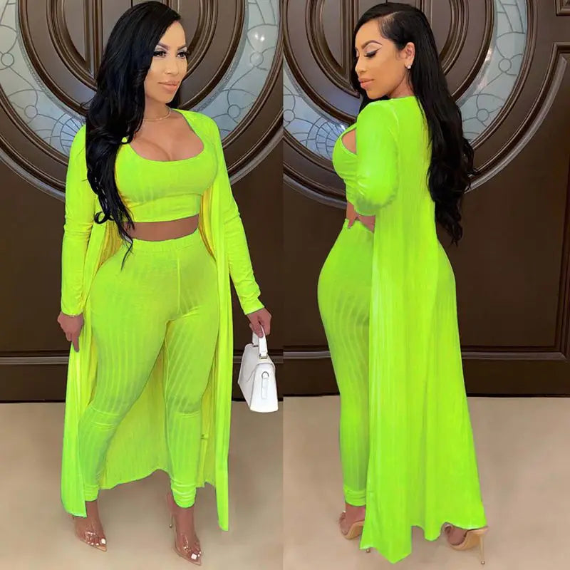 Slim Knit Three Piece Summer Lounge Outfit Set for Women